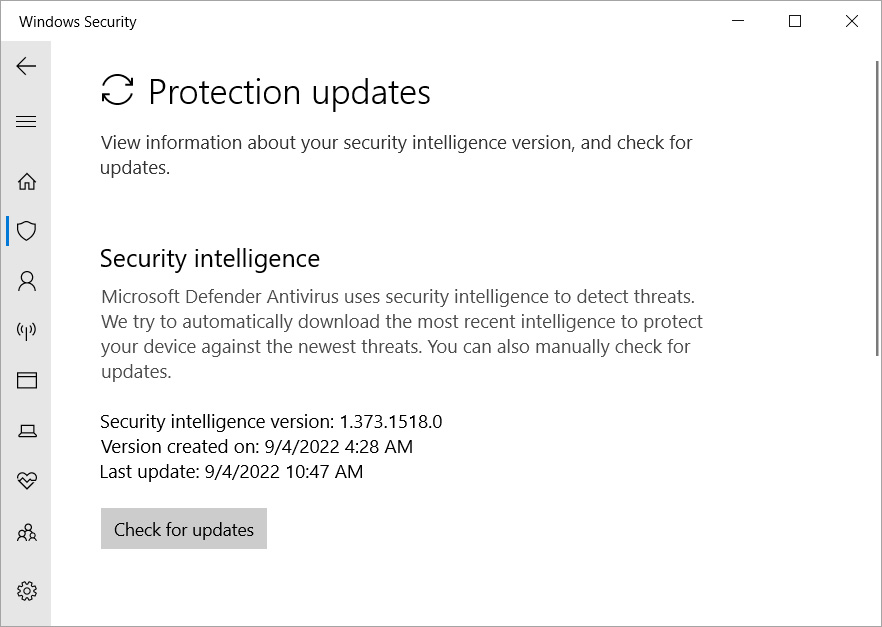 Les versions des informations de sécurité Microsoft Defender actuellement installées ont été installées