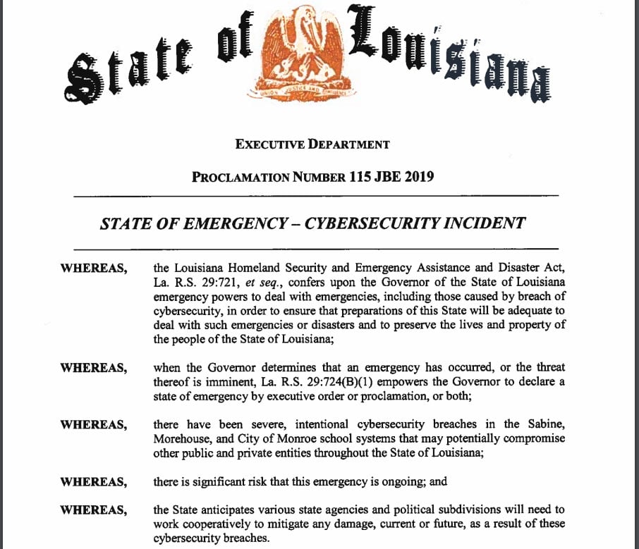 Emergency Declaration 115 JBE 2019