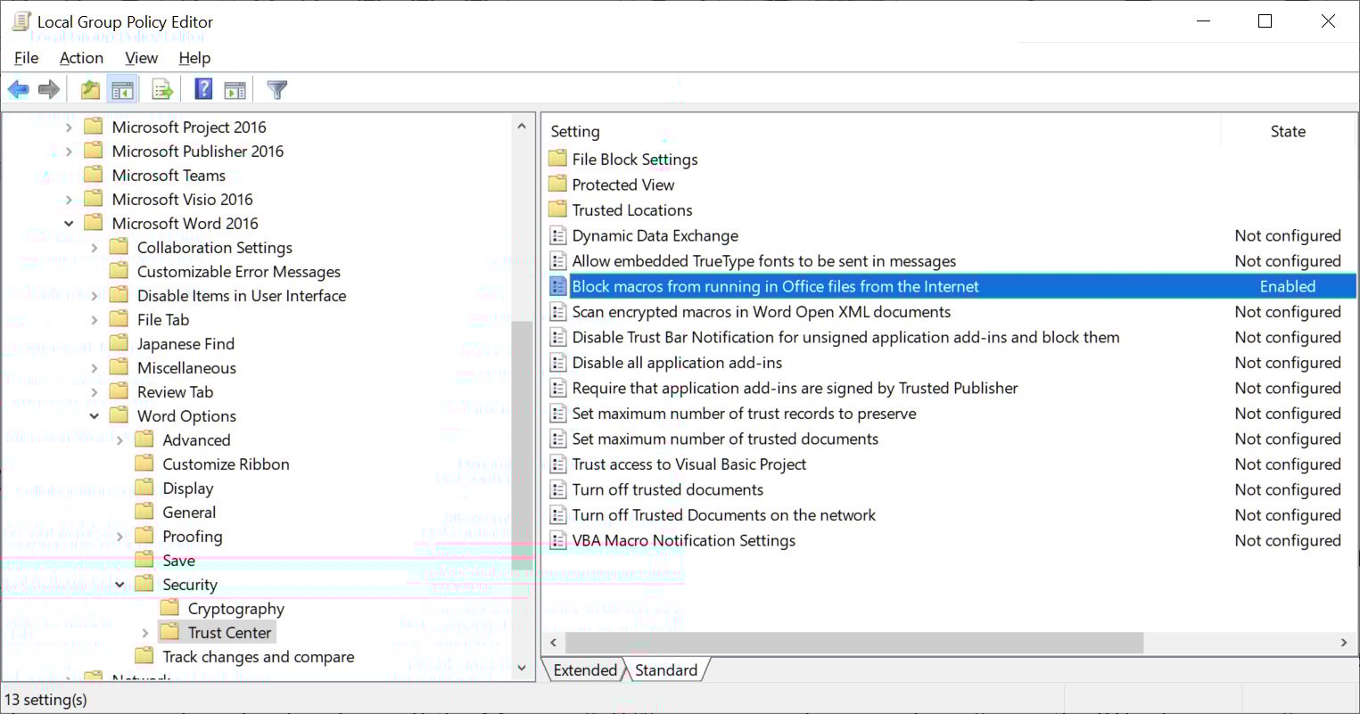 Microsoft Word group policies