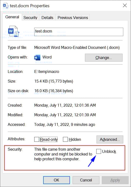 File property indicator for the Mark-of-the-Web