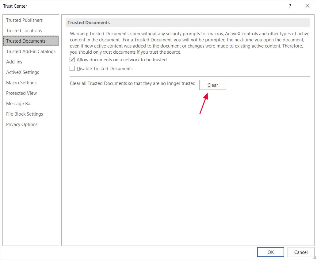 Clear Trusted Documents