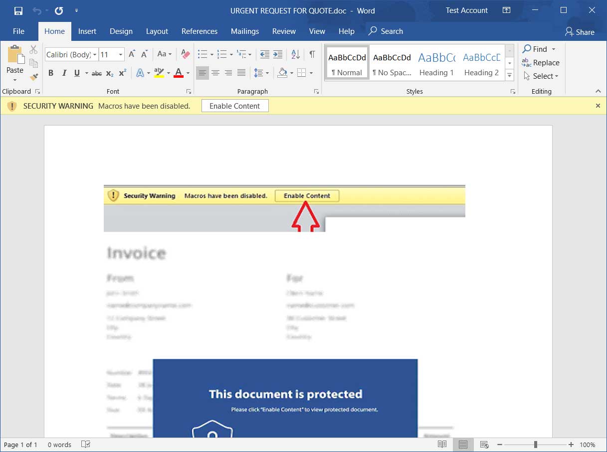 Malicious document prompting to enable macros