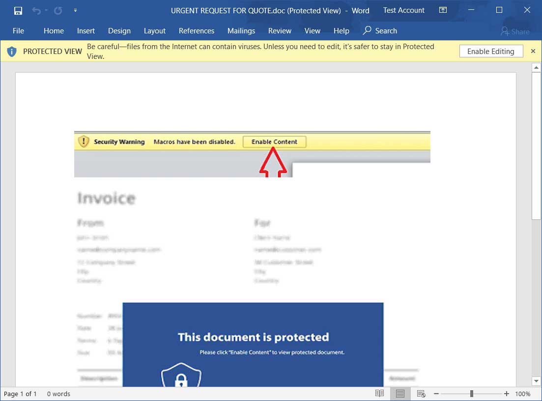Protected Malicious Word document
