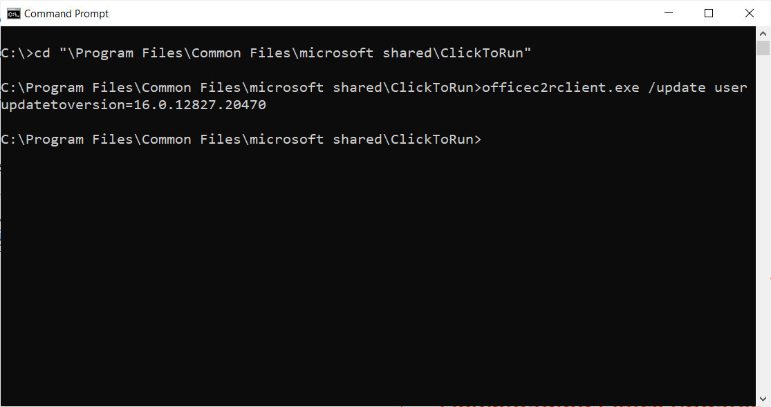 Entering commands in Command Prompt