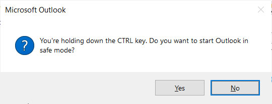 Do you want to start Outlook in safe mode?