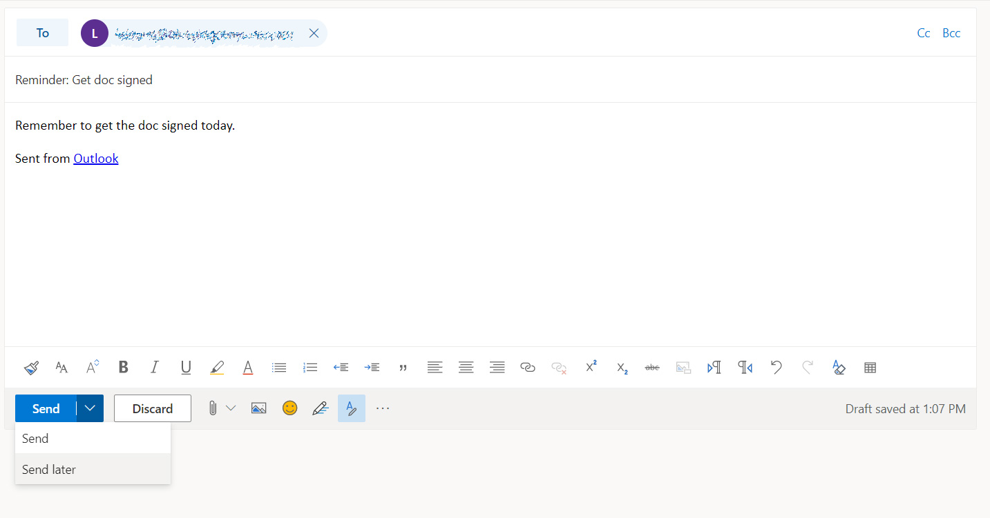 Outlook.com 'Send later' option