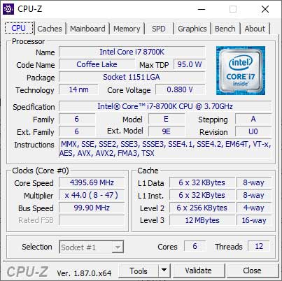 CPU-Z for i7-8700k