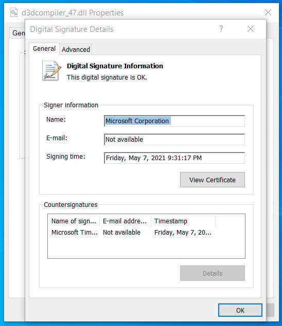 Modified DLL seen as having a valid signature