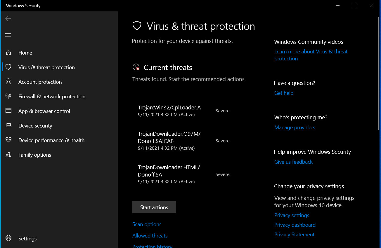 Microsoft Defender blocking CVE-2021-40444 exploits