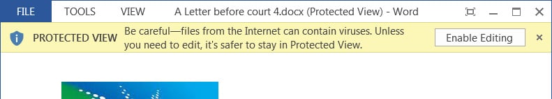 Notificación del modo de Vista protegida en Microsoft Word