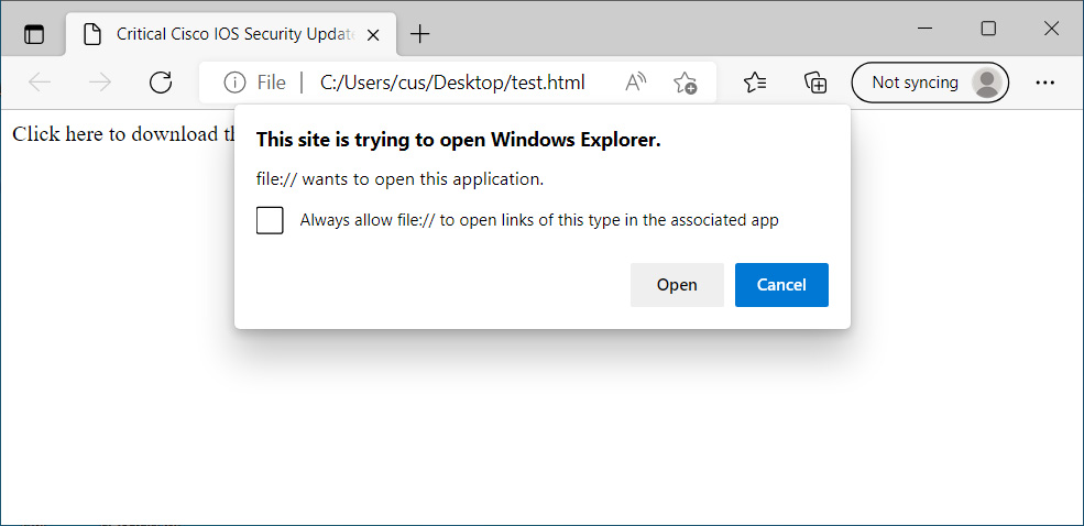 Browser warning when launching URI protocol handlers