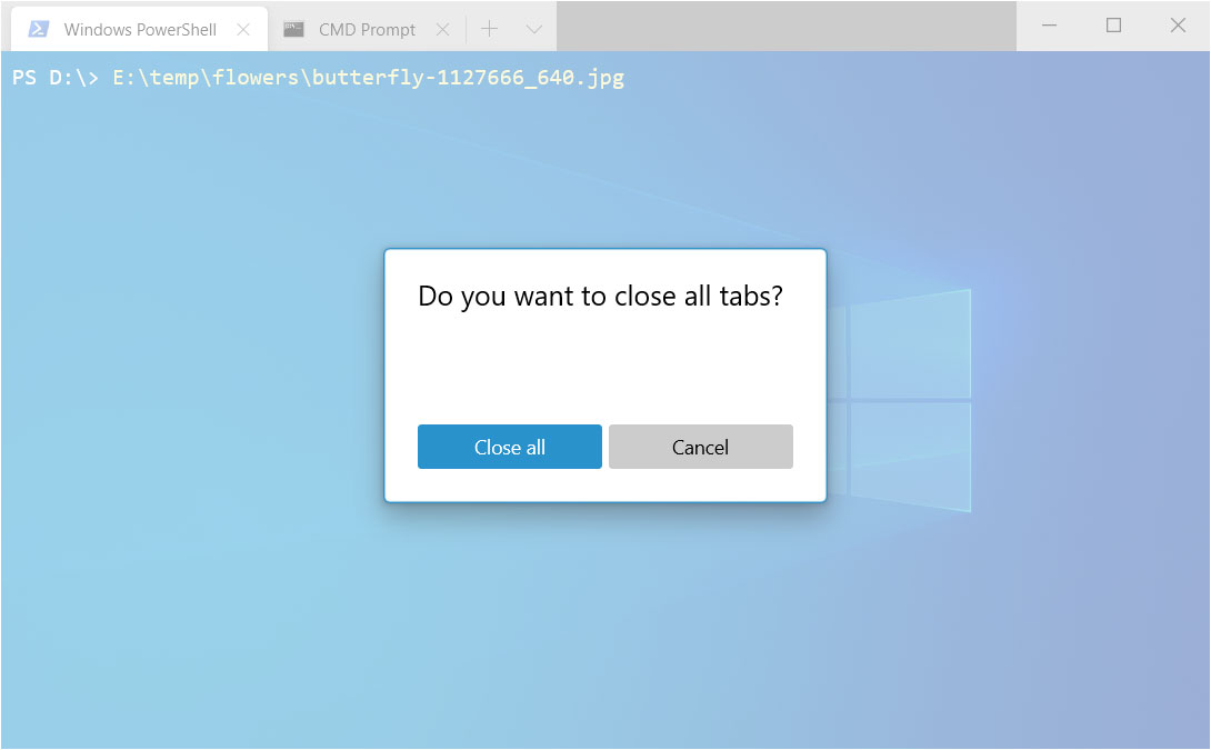 Close all tabs prompt