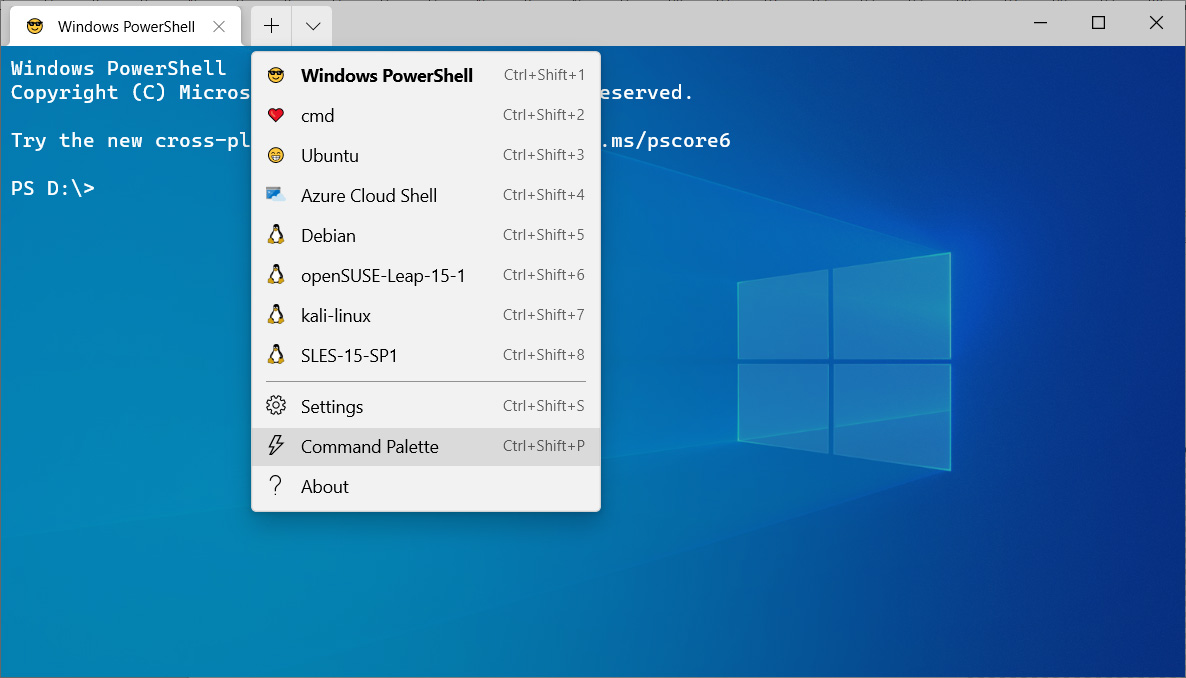 New Command Palette button in Windows Terminal
