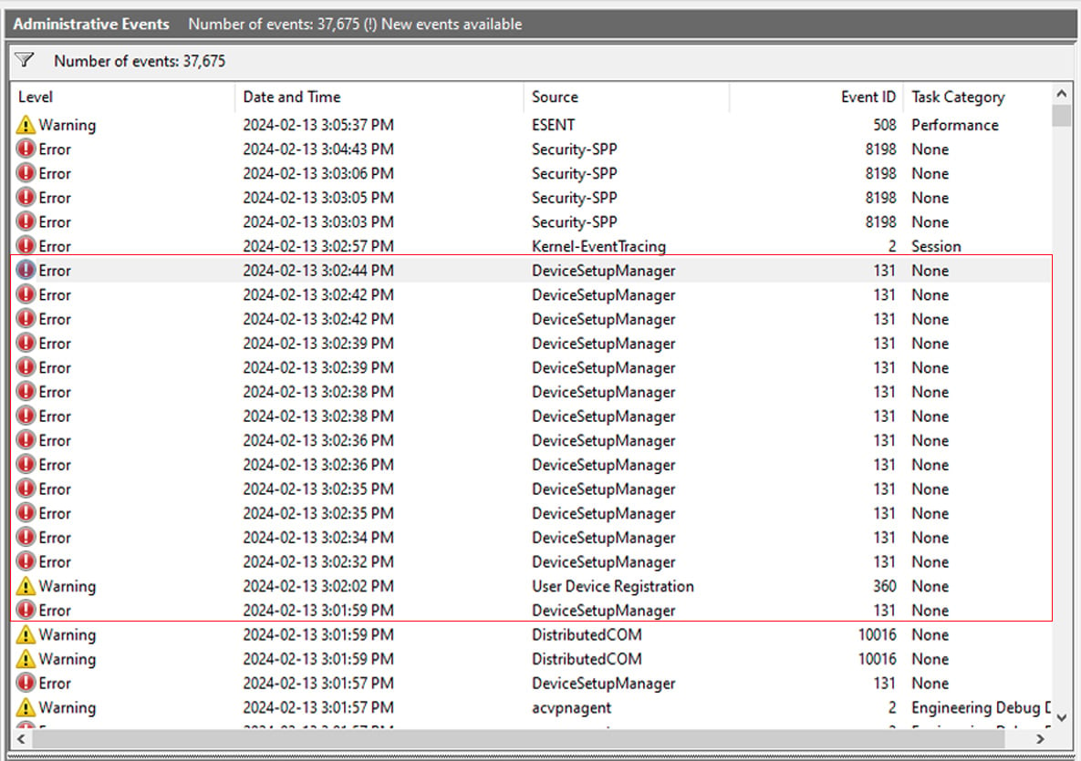 Repeated 131 errors in Windows event logs