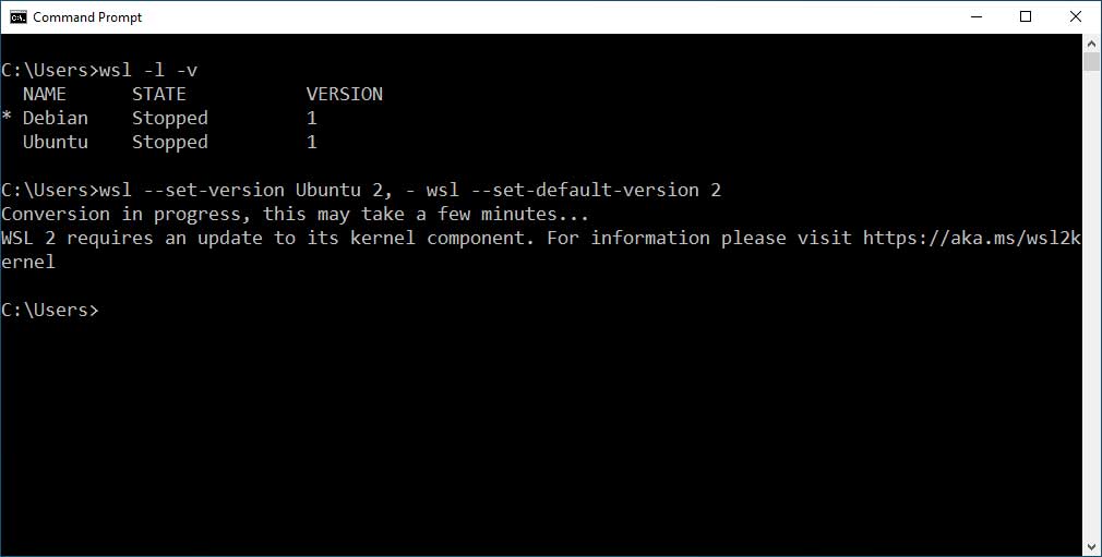 Prompt to update Windows Linux kernel