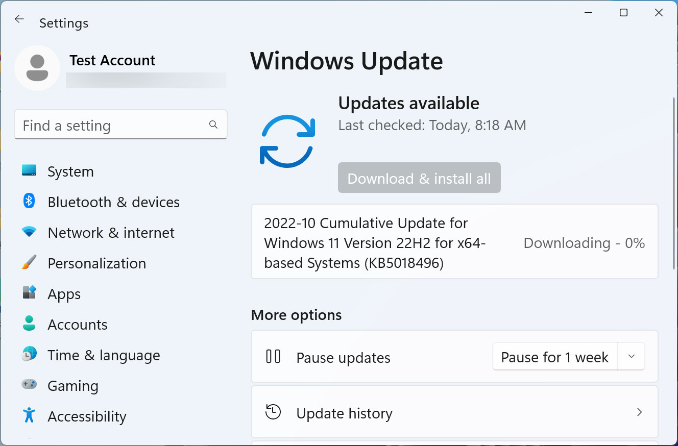 Windows 11 KB5018496 güncellemesi