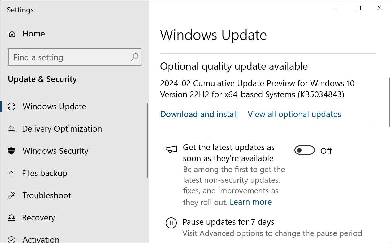 Windows 10 KB5034843 cumulative update preview