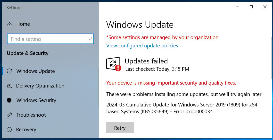 KB5035849 update failing with 0xd0000034 errors