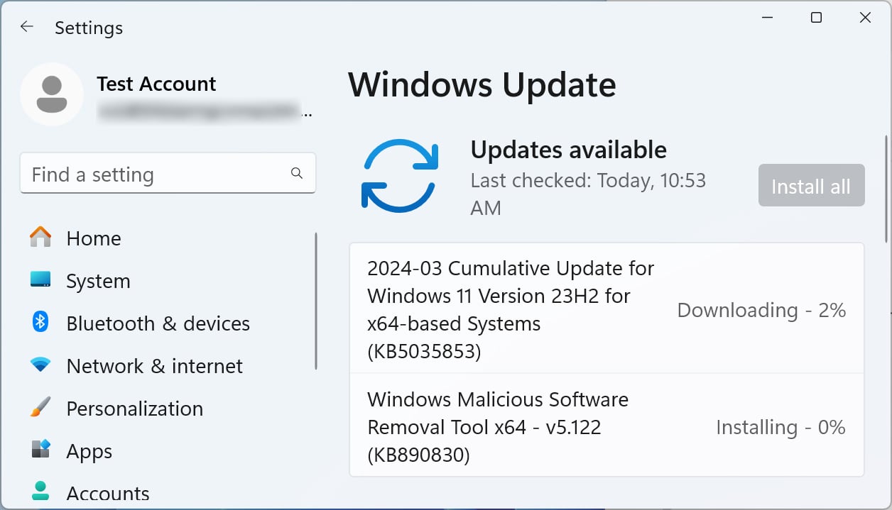 Windows 11 KB5035853 in Windows Update