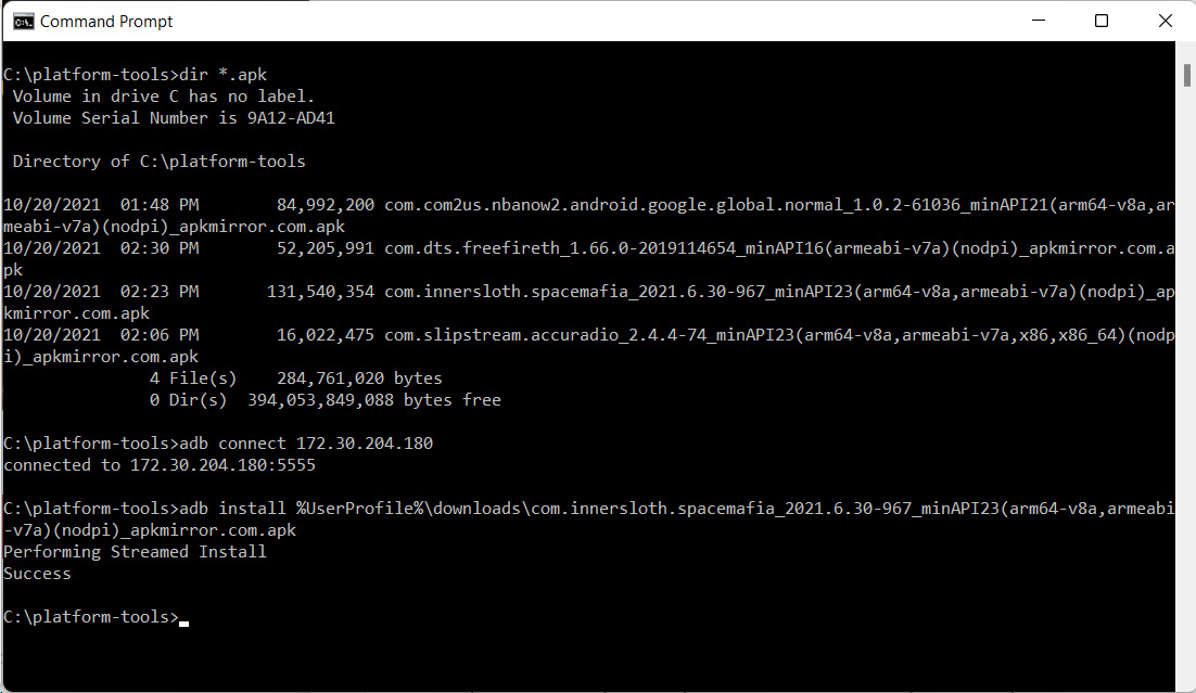 Sideloading an APK in WSA