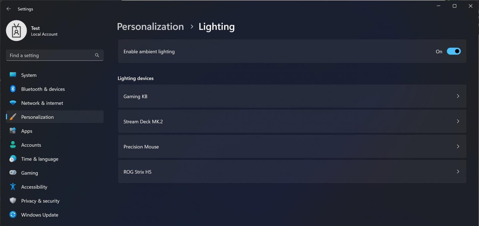 New Windows 11 Ambient Lighting Controls