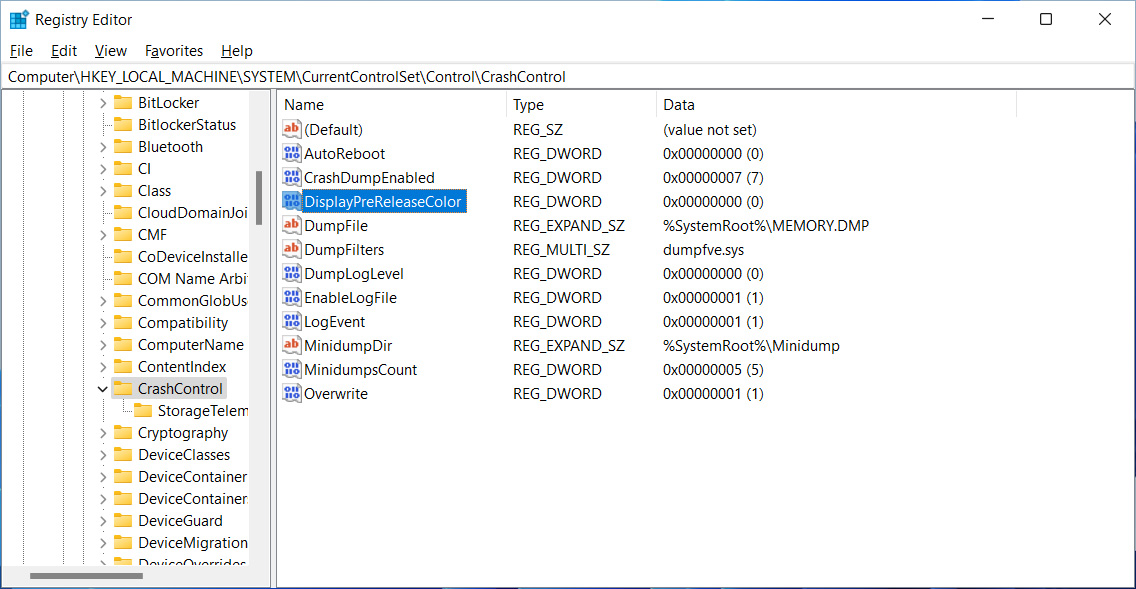Changing the DisplayPreReleaseColor value to 0