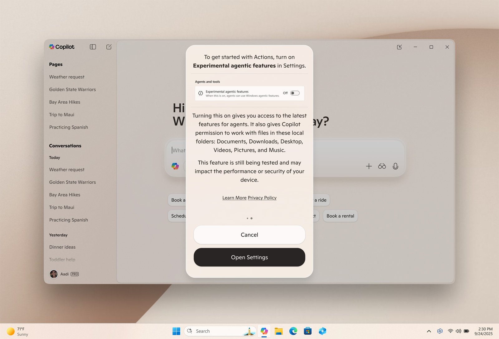 Enabling Copilot Actions in Windows 11