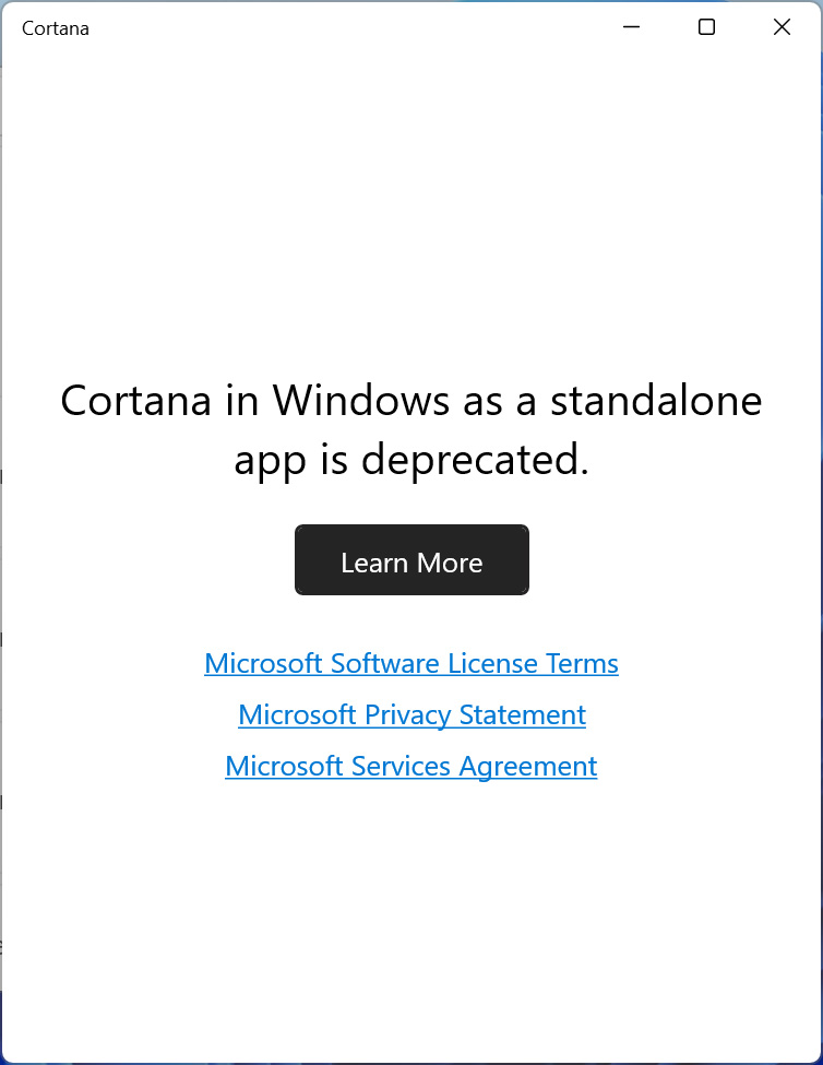 Cortana deprecated in Windows 11 preview build