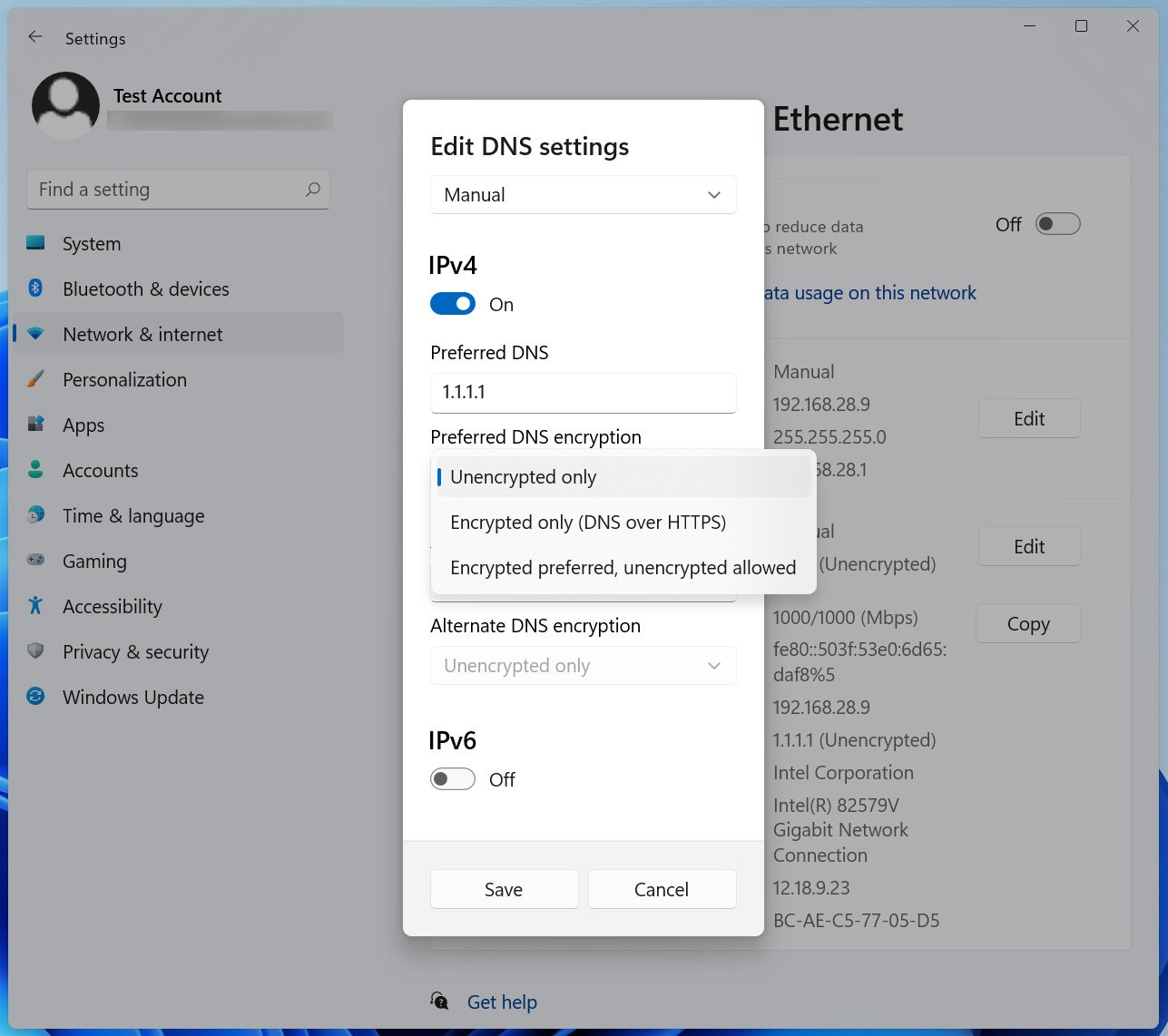 Windows 11 DNS over HTTPS settings