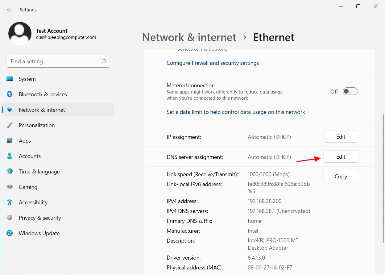 Opciones de red de Ethernet