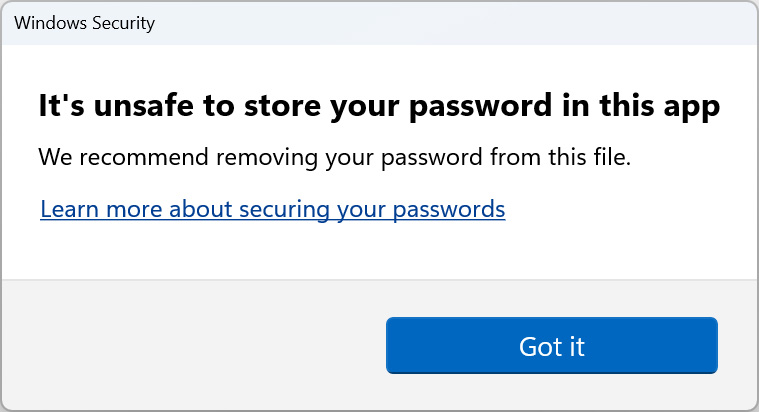 Alert when entering Windows passwords in an insecure application