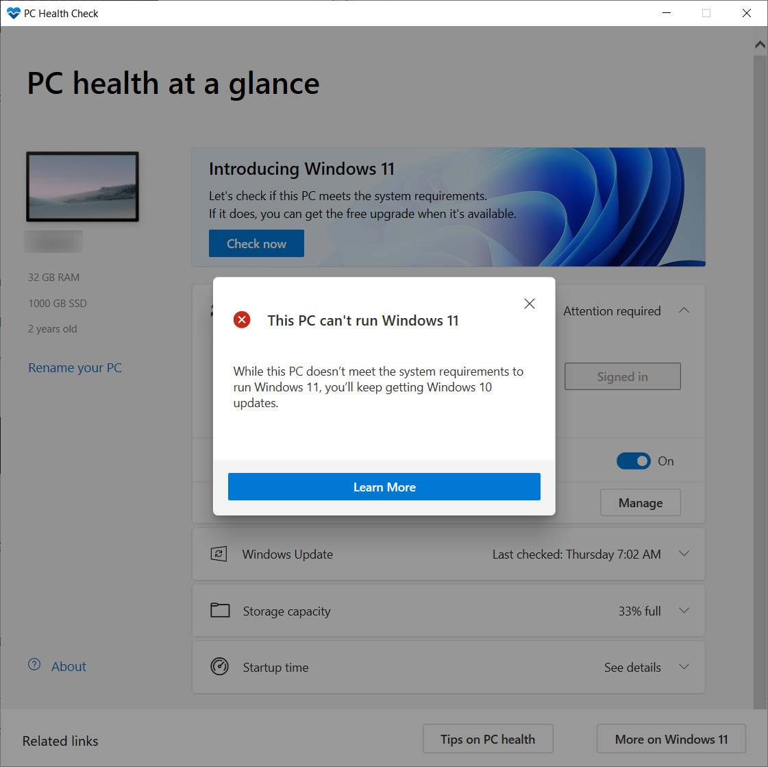 Windows 11 PC Health Check tool