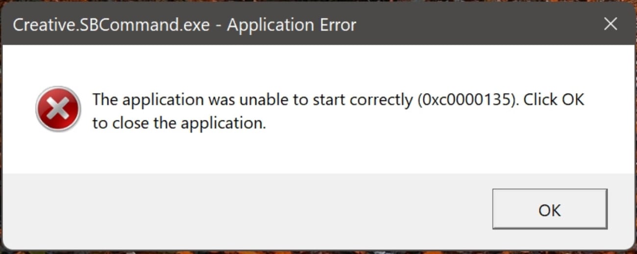 Windows 11 0xc0000135 error when launching an application