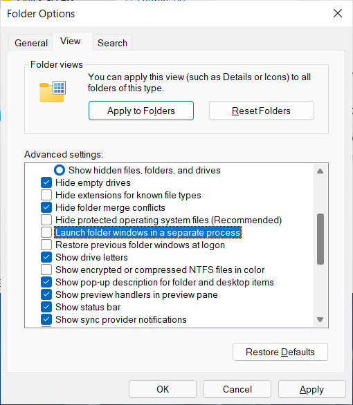 Launch folder windows in a separate process