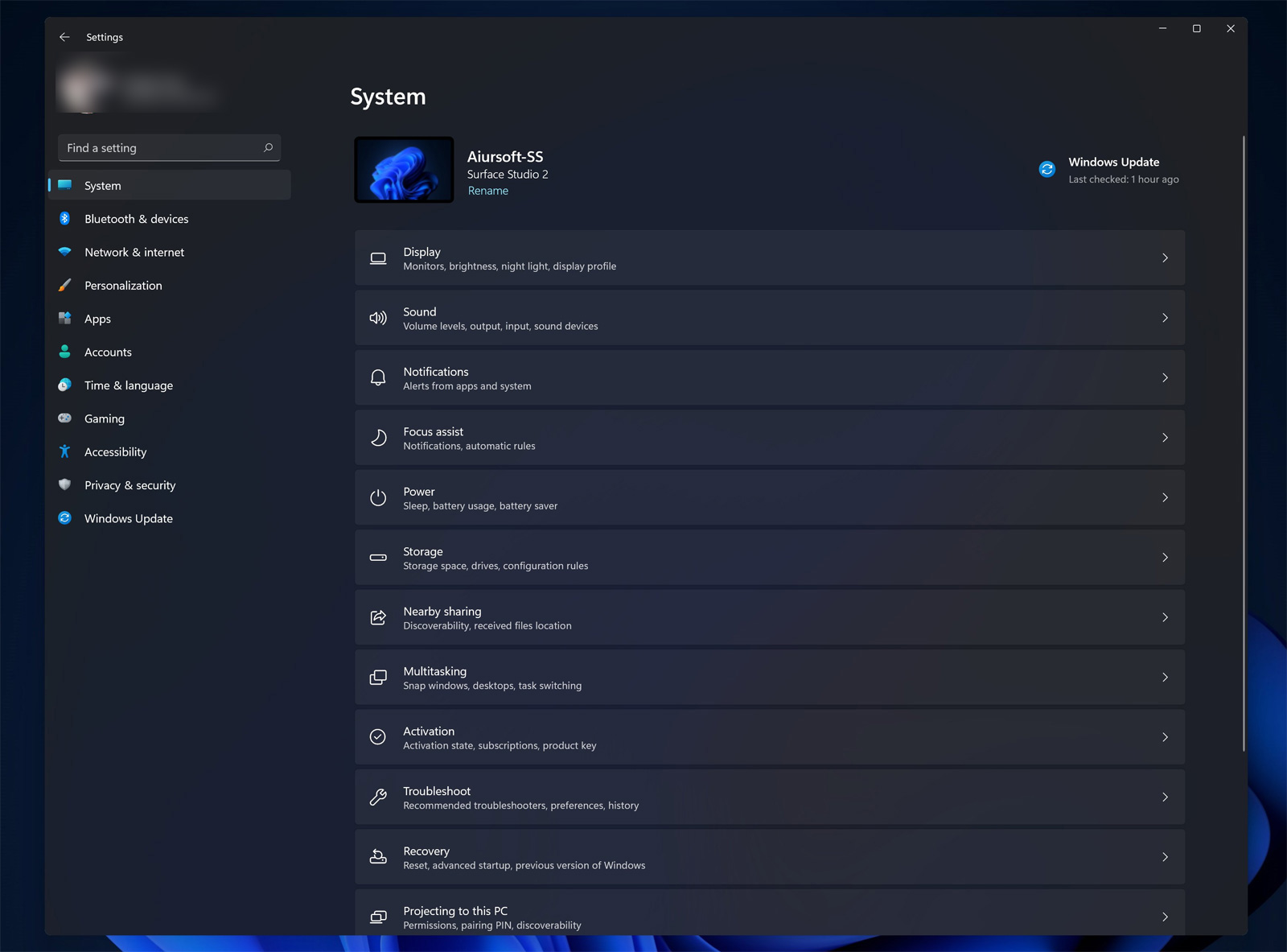 Redesigned Windows Settings app