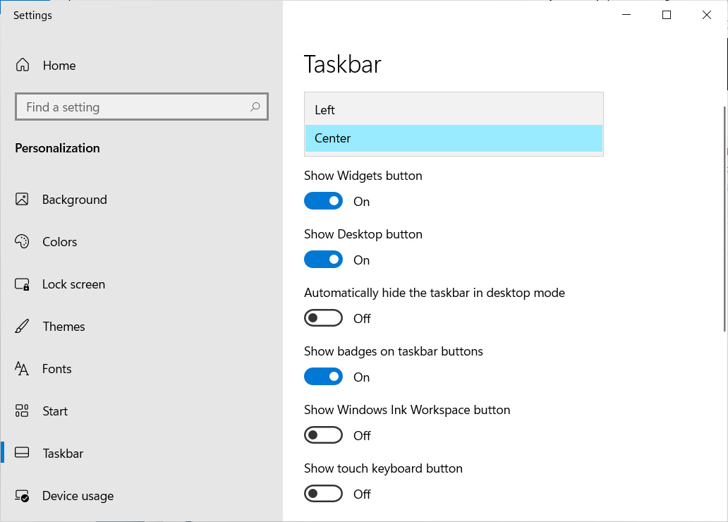 Configuración de la barra de tareas de Windows 11