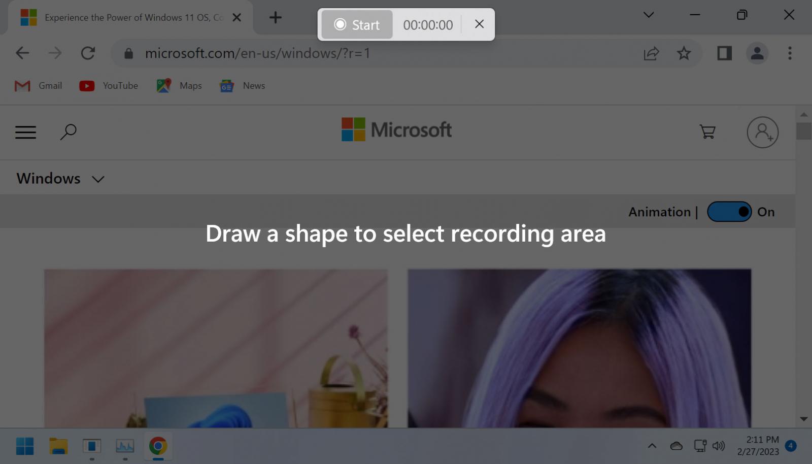 New screen recording feature of the Windows 11 Snipping Tool