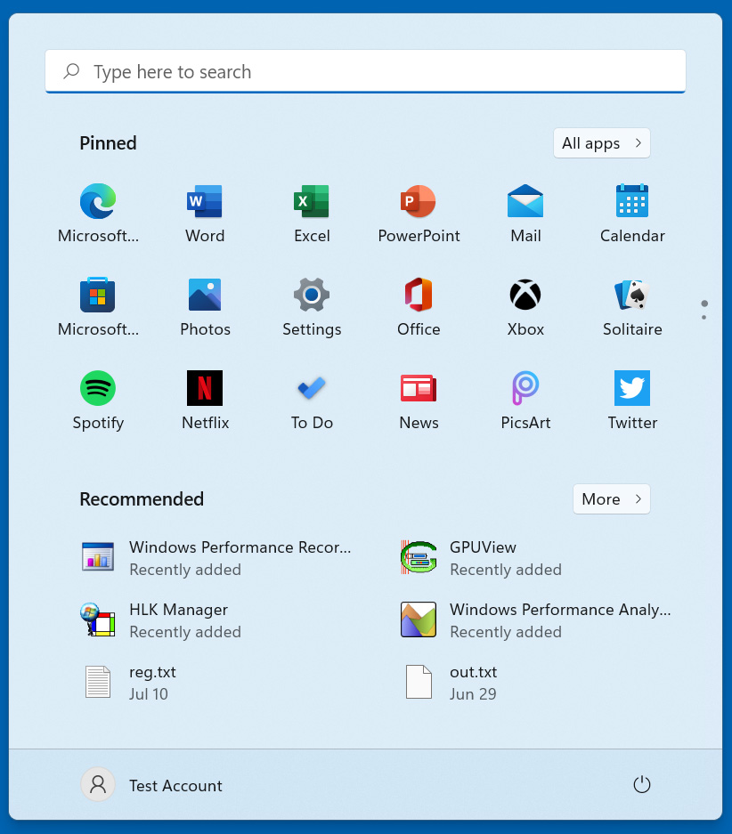 Windows 11 Start Menu recommended section