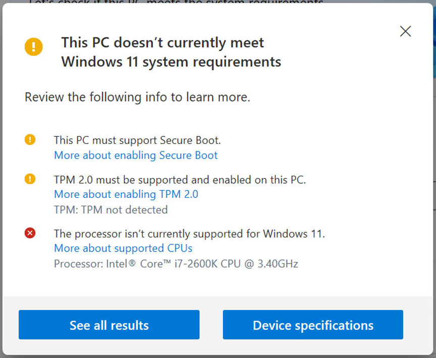 Microsoft Windows 11 PC Health Check No TPM 2.0 - ServeTheHome