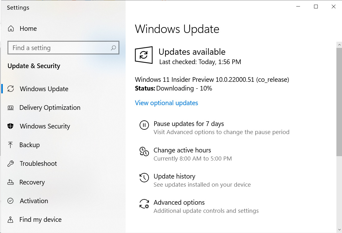 Windows 11 preview available in Windows Update