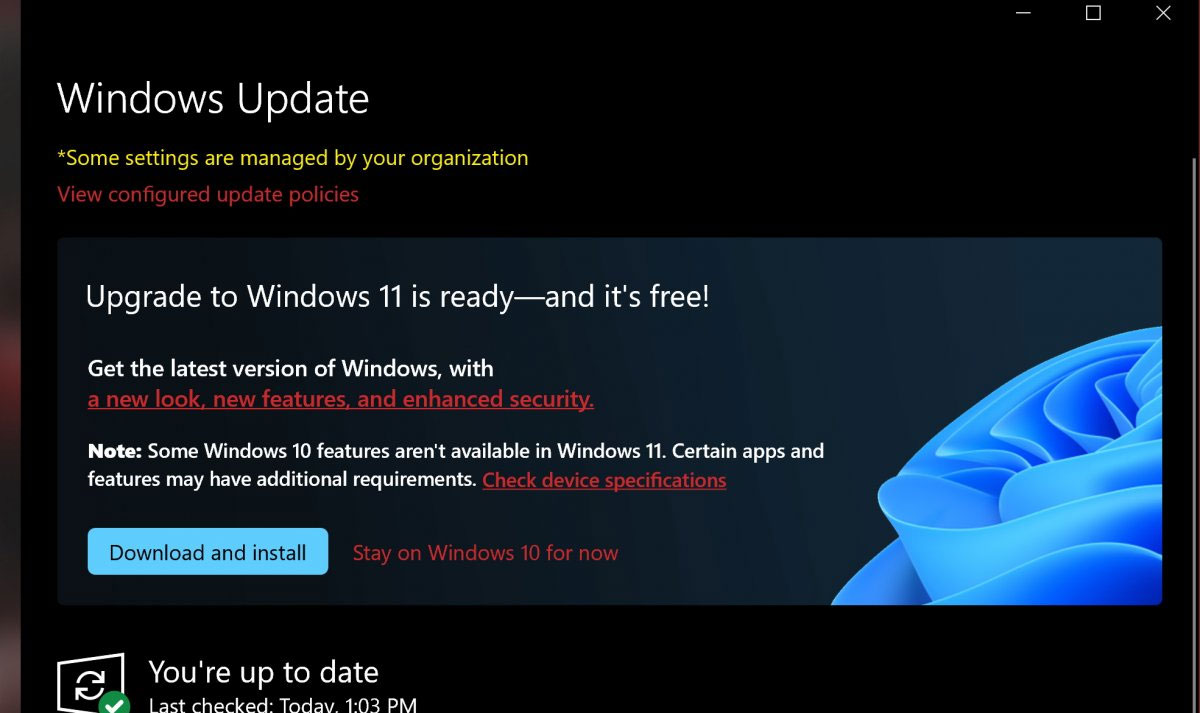Windows 11 offered via Windows Update to users in the Release channel