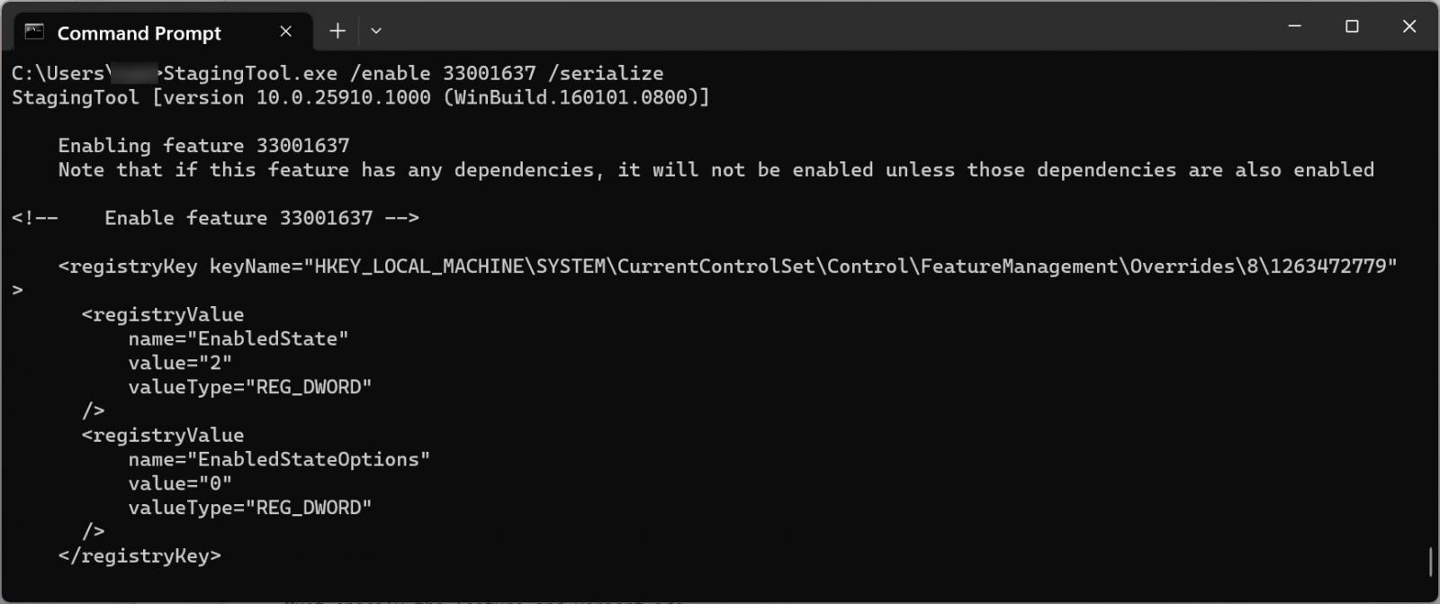 Serialized configuration to enable feature in VHDs