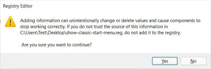 Import Registry file prompt