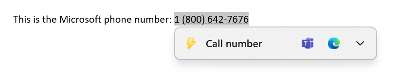 Suggested action for a phone number