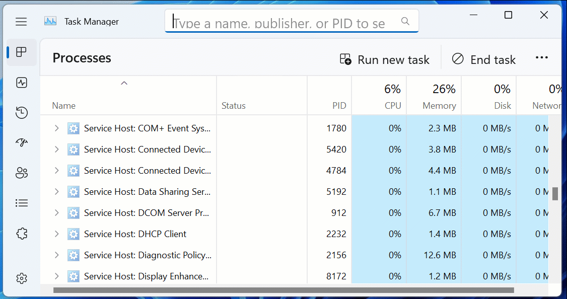 Demonstration of the new Task Manager process filter