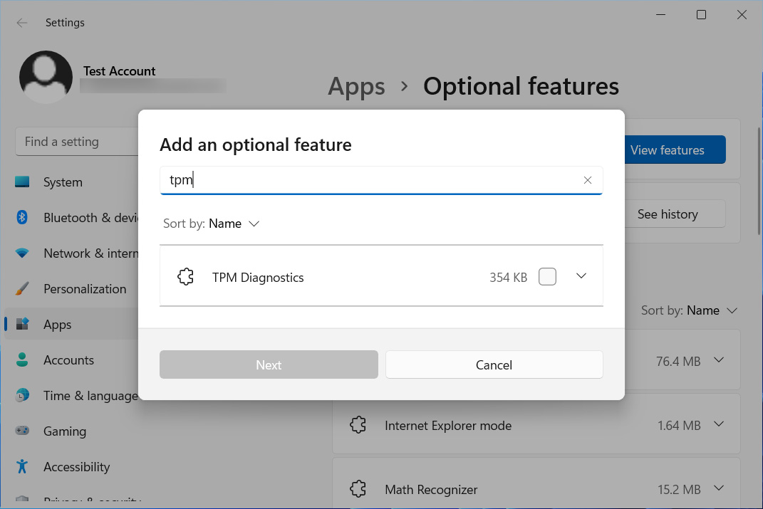 New TPM Diagnostics option Windows 11 feature