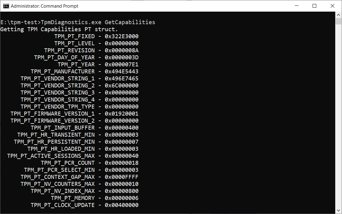 Listing the capabilities of the installed TPM processor