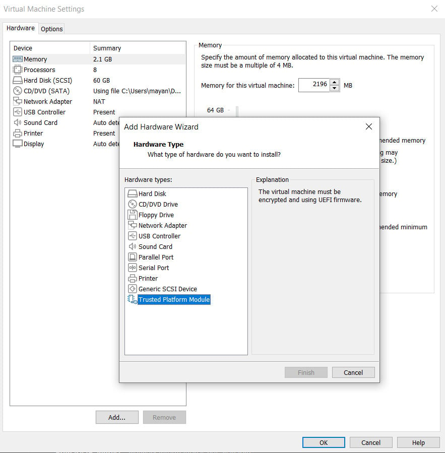 Adding TPM to a VMware virtual machine