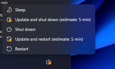 Shut down and restart also show estimates