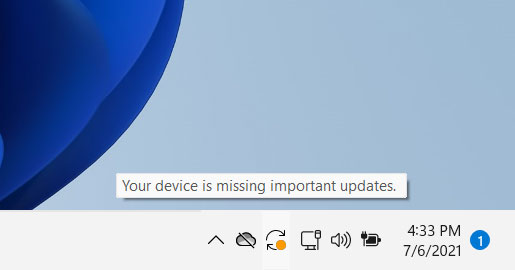 Taskbar notifying of available updates